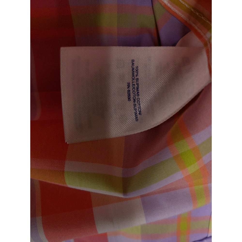 Lands End Women 10P Plaid No Iron Supima‎ Cotton Button Up Shirt Orange Lavender - Picture 7 of 8